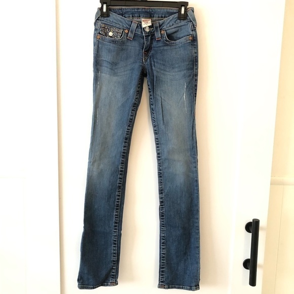 True Religion Blue Embellished Straight Jeans 25 - Picture 2 of 15